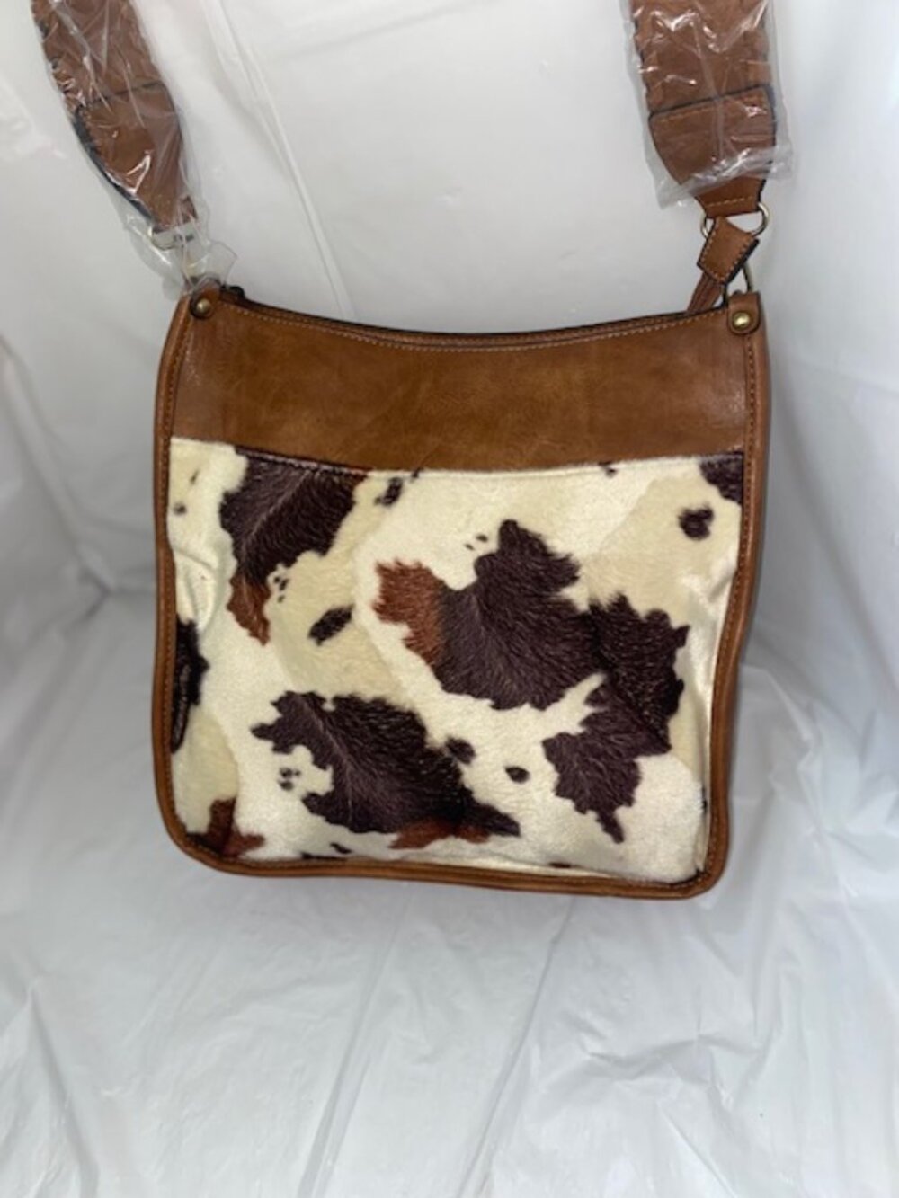 Jen & Co. Chloe Cow Print Crossbody Bag | Brown Vegan Leather Purse/Bag